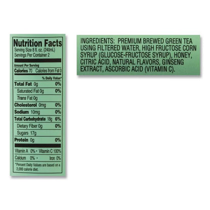 Green Tea with Ginseng and Honey, 16 oz Bottles, 24/Carton