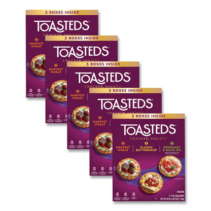 Toasteds Party Pack Cracker Assortment, 8 oz Box, 5 Assorted Boxes/Carton