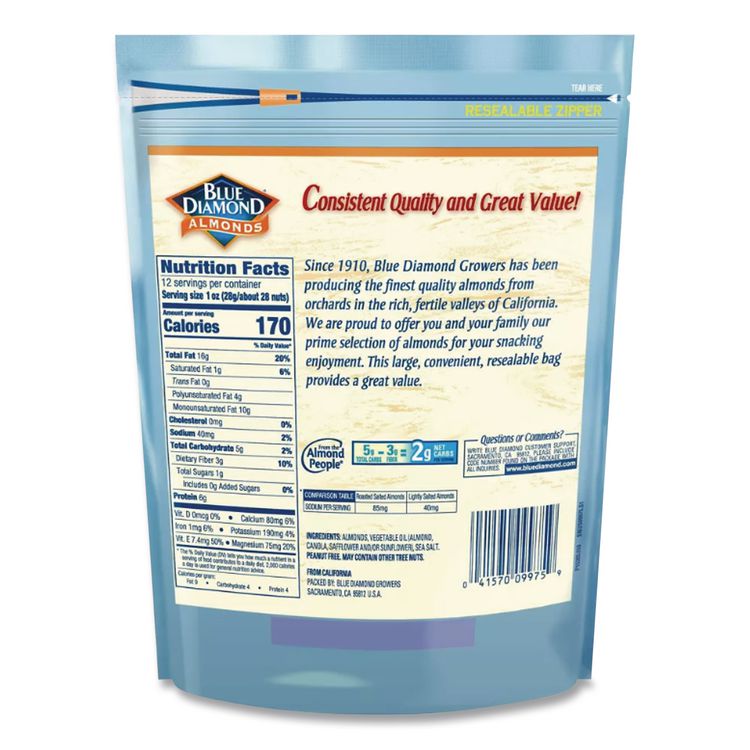 Low Sodium Lightly Salted Almonds, Family Size 10 oz Bag