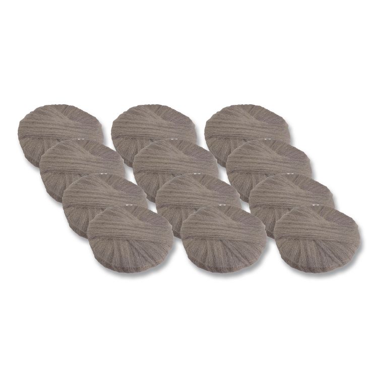 Radial Steel Wool Pads, Grade 0 (Fine): Cleaning and Polishing, 18" Diameter, Gray, 12/Carton