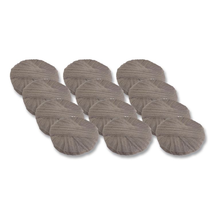 Radial Steel Wool Pads, Grade 3 (Standard): Cleaning and Polishing, 20" Diameter, Gray, 12/Carton