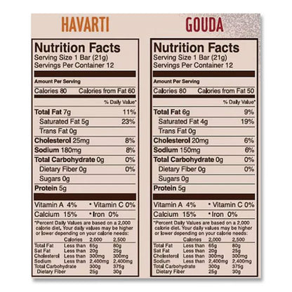 Havarti and Gouda Cheese Snack Bars, 0.75 oz Bars, 24 Bars/Carton