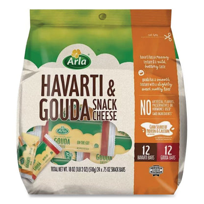 Havarti and Gouda Cheese Snack Bars, 0.75 oz Bars, 24 Bars/Carton
