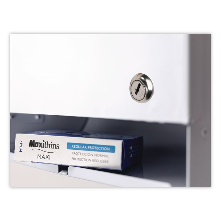 Dual Channel Sanitary Napkin/Tampon Vendor, 50 Cent Coin Mechanism, 11.13 x 7.63 x 26.38, White/Blue
