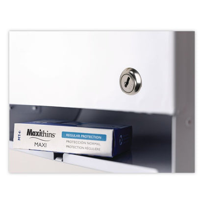 Dual Channel Sanitary Napkin/Tampon Vendor, 50 Cent Coin Mechanism, 11.13 x 7.63 x 26.38, White/Blue