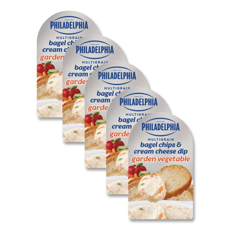 Multigrain Bagel Chips and Garden Vegetable Cream Cheese Dip, 2.5 oz, 5/Carton