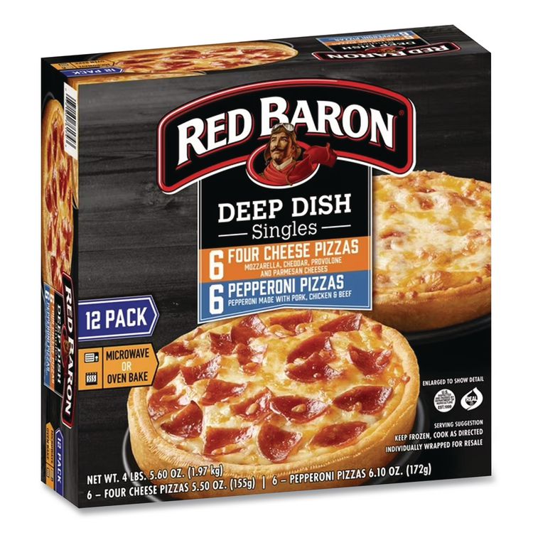 Deep Dish Pizza Singles Variety Pack, Four Cheese/Pepperoni, 5.5 oz Pack, 12 Packs/Carton