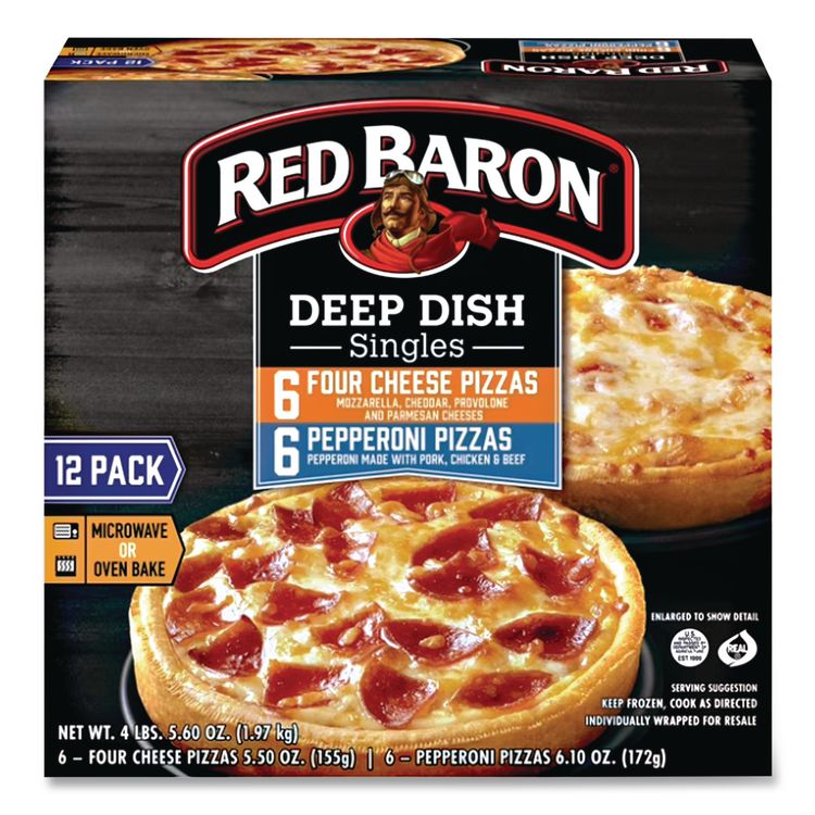 Deep Dish Pizza Singles Variety Pack, Four Cheese/Pepperoni, 5.5 oz Pack, 12 Packs/Carton