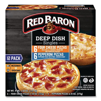 Deep Dish Pizza Singles Variety Pack, Four Cheese/Pepperoni, 5.5 oz Pack, 12 Packs/Carton