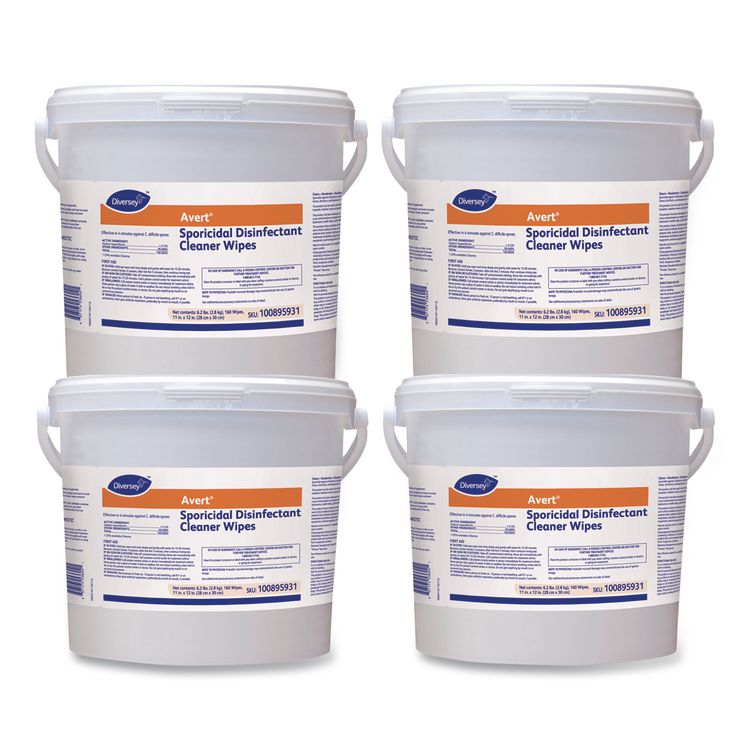 Avert Sporicidal Disinfectant Cleaner Wipes, 1-Ply, 11 x 12, Chlorine Scent, 160/Canister, 4 Canisters/Carton