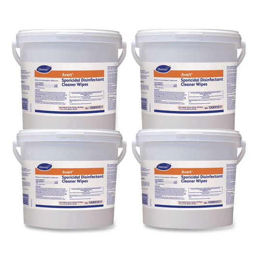 Avert Sporicidal Disinfectant Cleaner Wipes, 1-Ply, 11 x 12, Chlorine Scent, 160/Canister, 4 Canisters/Carton