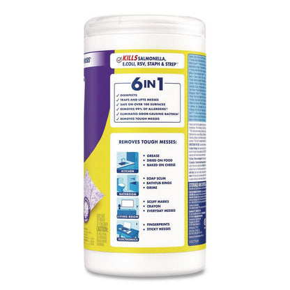 Dual Action Disinfecting Wipes, 1-Ply, 7 x 7.25, Citrus, White/Purple, 75/Canister