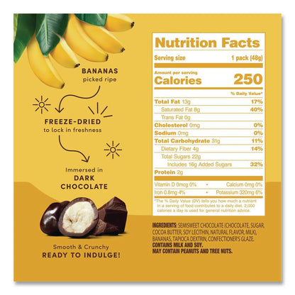 Hyper-Dried Grab and Go Dried Bananas in Dark Chocolate, 1.7 oz Packet, 12/Carton