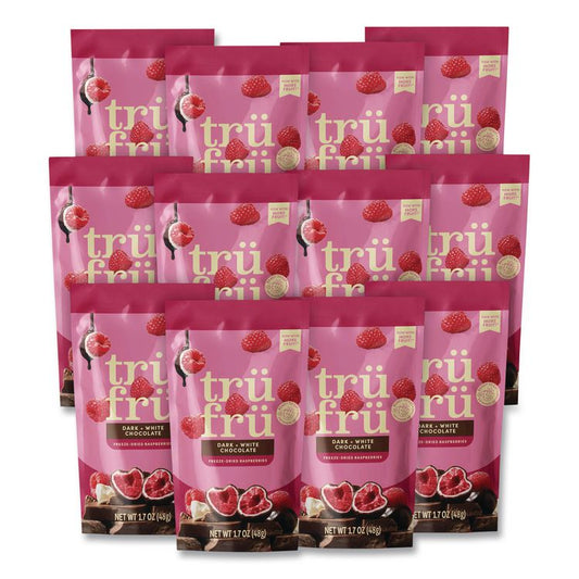 Hyper-Dried Grab and Go Raspberries in White and Dark Chocolate, 1.7 oz Packet, 12/Carton