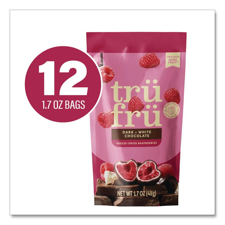 Hyper-Dried Grab and Go Raspberries in White and Dark Chocolate, 1.7 oz Packet, 12/Carton