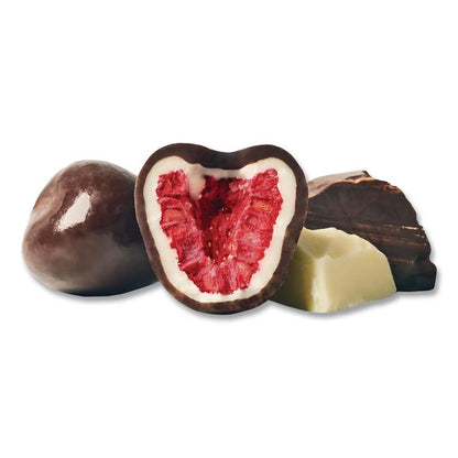 Hyper-Dried Grab and Go Raspberries in White and Dark Chocolate, 1.7 oz Packet, 12/Carton