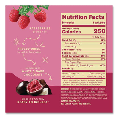 Hyper-Dried Grab and Go Raspberries in White and Dark Chocolate, 1.7 oz Packet, 12/Carton