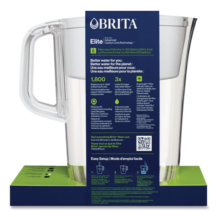 Tahoe Water Pitcher with Elite Filter, 10 Cups, Bright White, 2/Carton