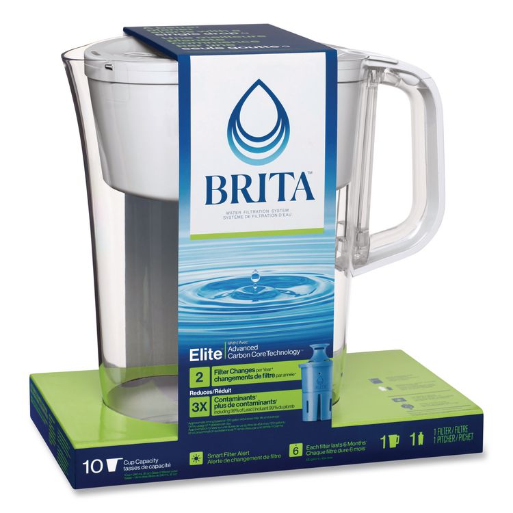 Tahoe Water Pitcher with Elite Filter, 10 Cups, Bright White, 2/Carton