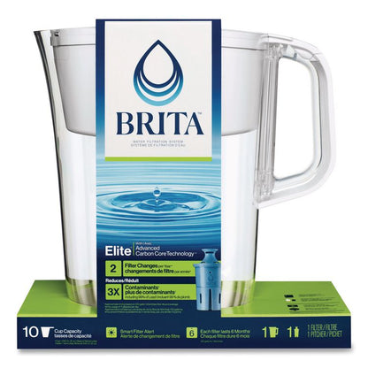 Tahoe Water Pitcher with Elite Filter, 10 Cups, Bright White, 2/Carton