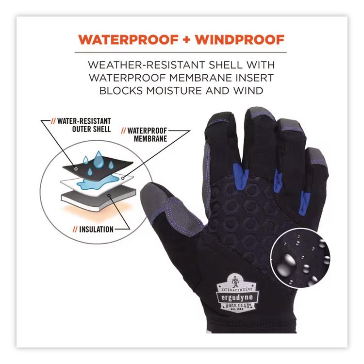 Proflex 817WP Reinforced Thermal Waterproof Utility Gloves, EN388: 3423X, Small, Black, Pair