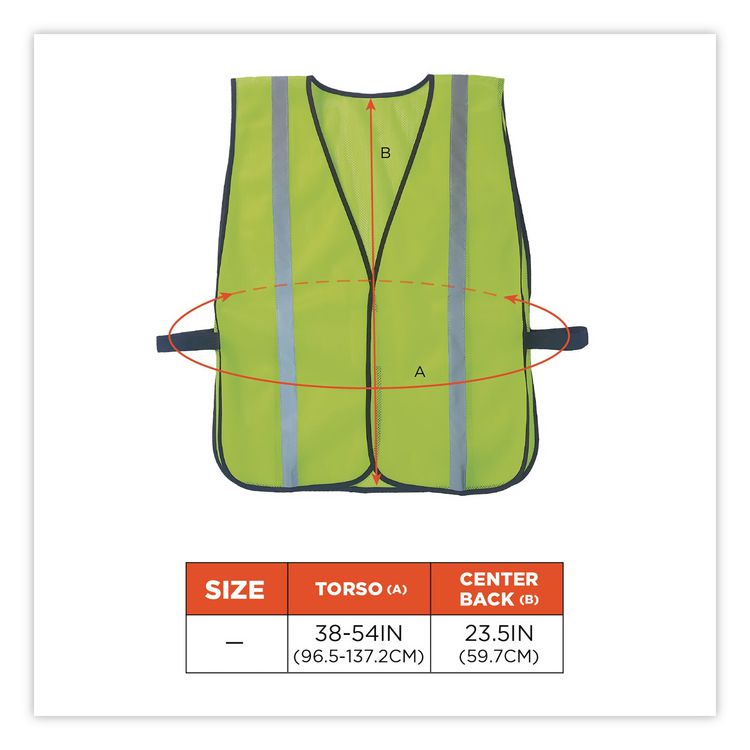 GloWear 8020HL Safety Vest, Polyester Mesh, Hook Closure, One Size Fit All, Lime