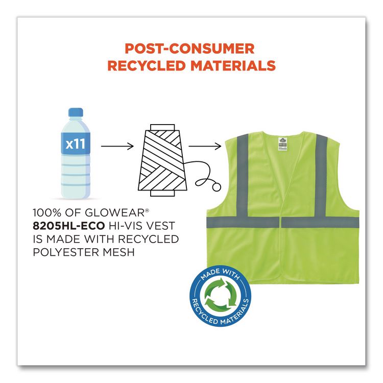 GloWear 8205HL Type R Class 2 Super Econo Mesh Safety Vest, Polyester, 4X-Large to 5X-Large, Lime