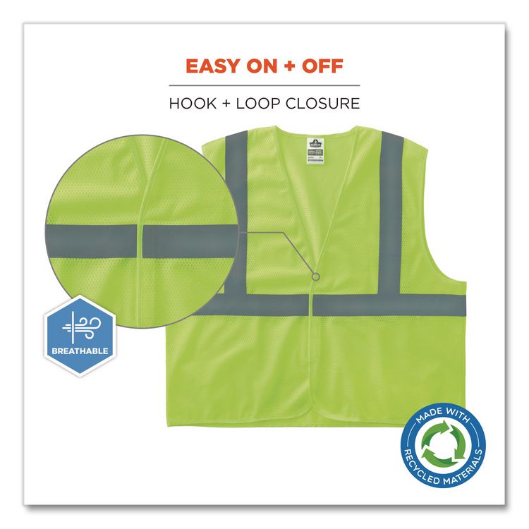 GloWear 8205HL Type R Class 2 Super Econo Mesh Safety Vest, Polyester, Small/Medium, Lime
