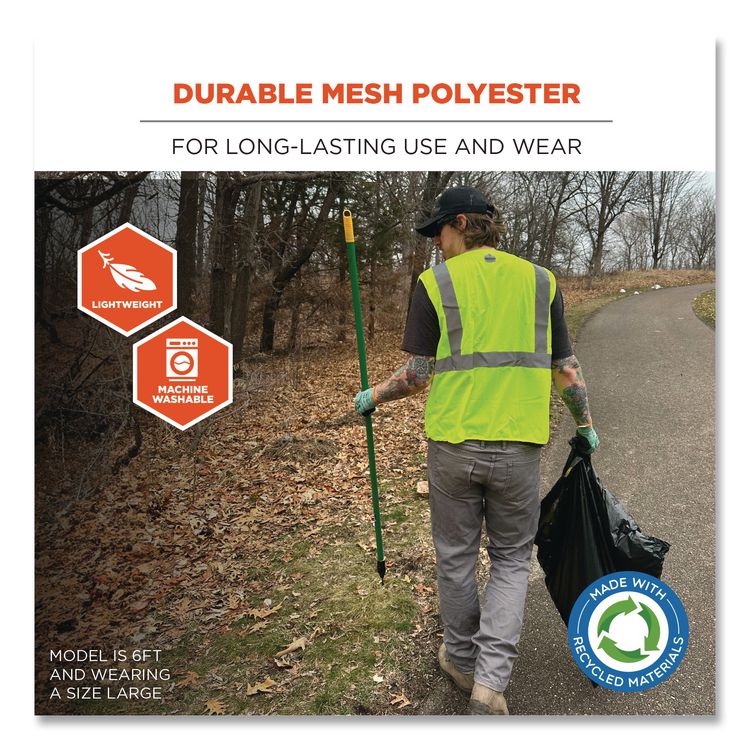GloWear 8205HL Type R Class 2 Super Econo Mesh Safety Vest, Polyester, Small/Medium, Lime