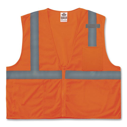 GloWear 8210Z Class 2 Economy Vest, Polyester Mesh, Zipper Closure, Large to X-Large, Orange