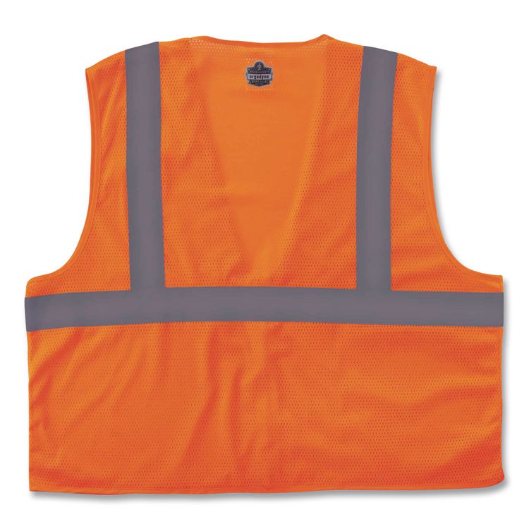 GloWear 8210Z Class 2 Economy Vest, Polyester Mesh, Zipper Closure, Large to X-Large, Orange