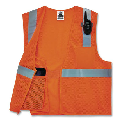 GloWear 8210Z Class 2 Economy Vest, Polyester Mesh, Zipper Closure, Large to X-Large, Orange