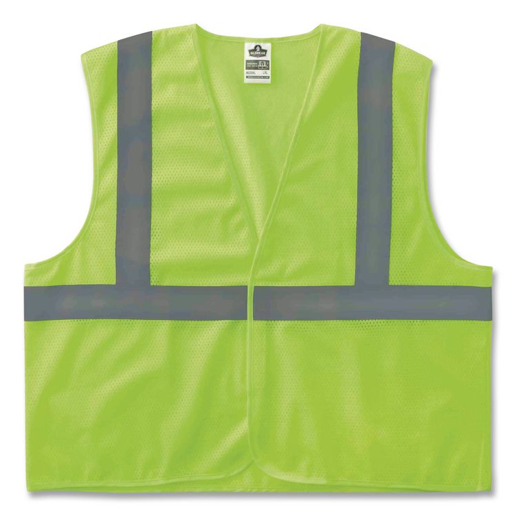 GloWear 8210Z Class 2 Economy Vest, Polyester Mesh, Zipper Closure, 2X-Large to 3X-Large, Lime