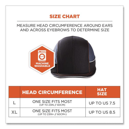 Skullerz 8950 Bump Cap, Short Front Brim, 3X-Small to Large (Up to 7.5), 0.01" Insert, Black