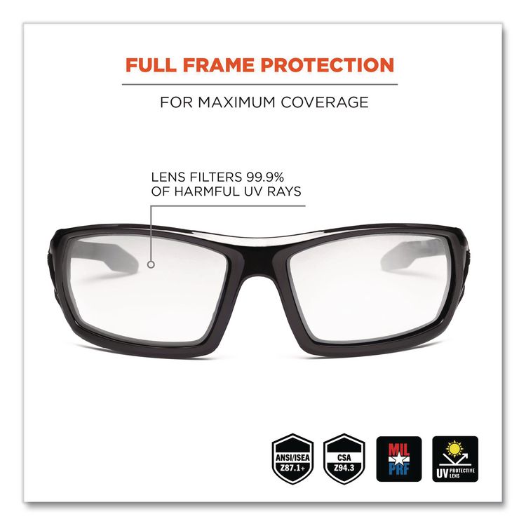 Skullerz Odin Safety Glasses, Black Full Frame, Clear Dual I/O Lens
