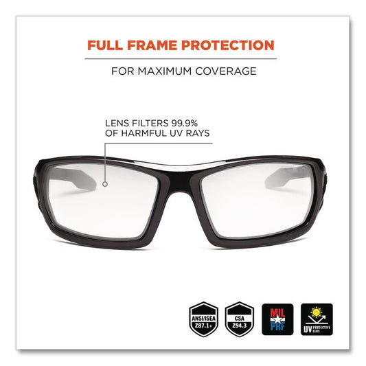 Skullerz Odin Safety Glasses, Black Full Frame, Clear Dual I/O Lens