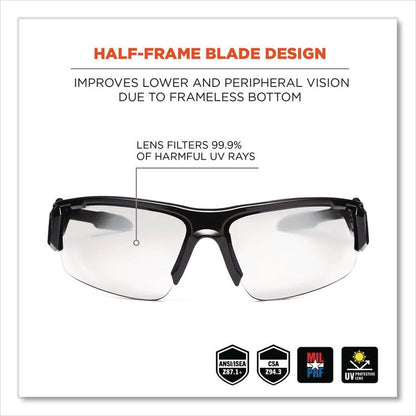 Skullerz Dagr Safety Glasses, Black Half Frame, Clear Single Lens