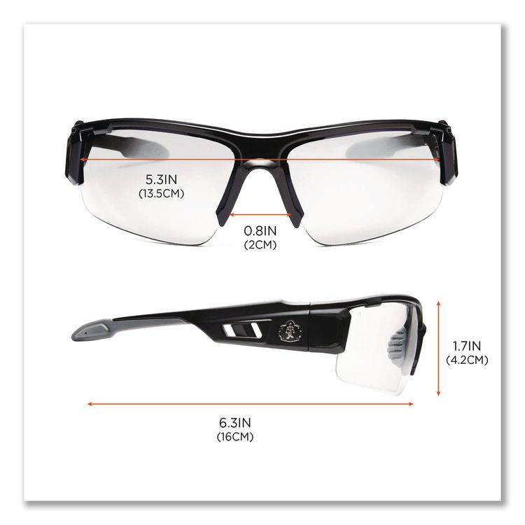 Skullerz Dagr Safety Glasses, Black Half Frame, Clear Single Lens