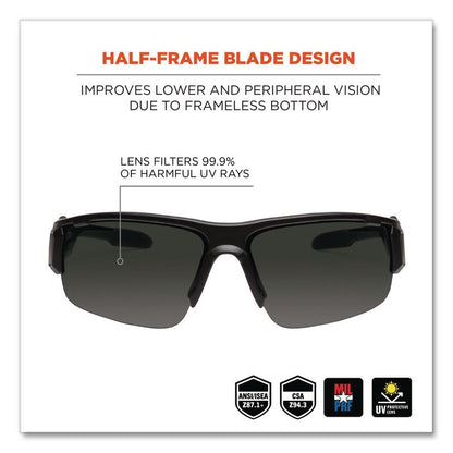Skullerz Dagr Safety Glasses, Black Half Frame, Smoke Single Lens