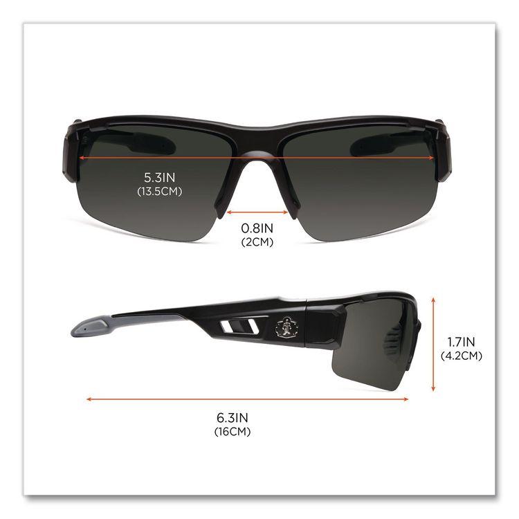Skullerz Dagr Safety Glasses, Black Half Frame, Smoke Single Lens
