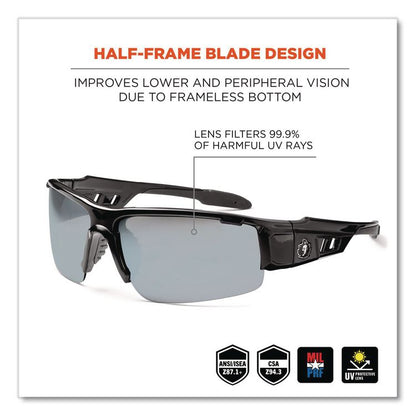 Skullerz Dagr Safety Glasses, Black Half Frame, Mirrored Silver Single Lens