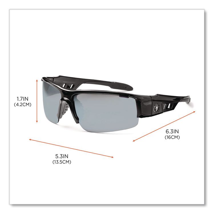 Skullerz Dagr Safety Glasses, Black Half Frame, Mirrored Silver Single Lens