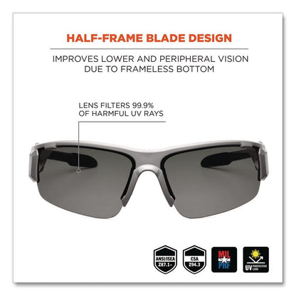 Skullerz Dagr Safety Glasses, Matte Gray Half Frame, Smoke Single Lens