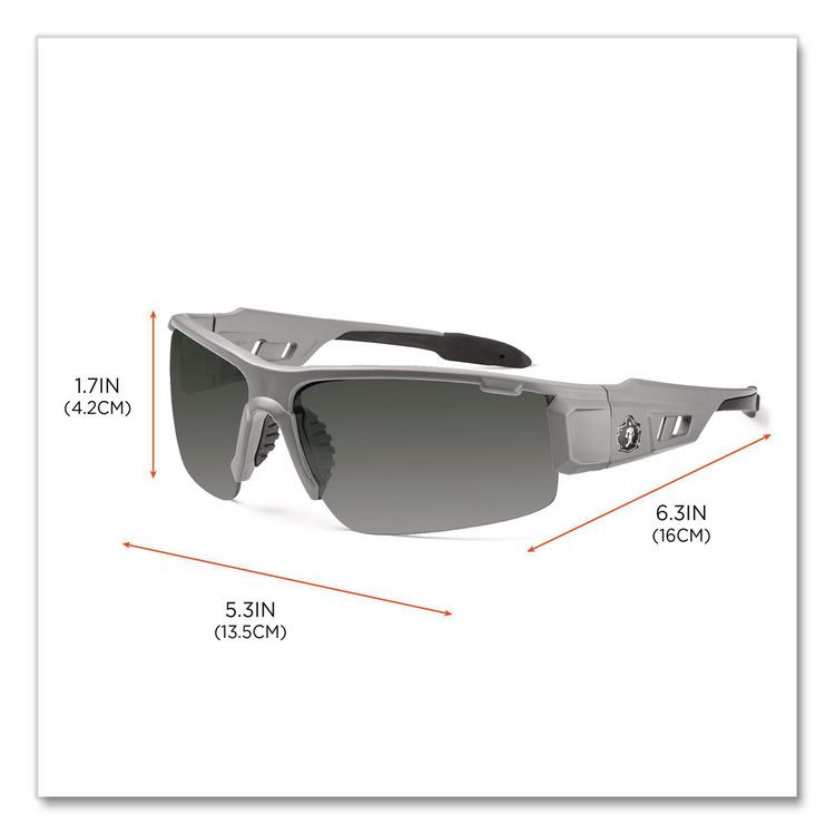 Skullerz Dagr Safety Glasses, Matte Gray Half Frame, Smoke Single Lens