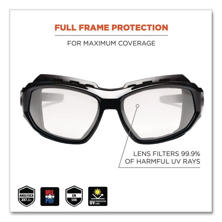 Skullerz Loki Safety Glasses/Goggles, Black Full Frame, Clear Dual Lens