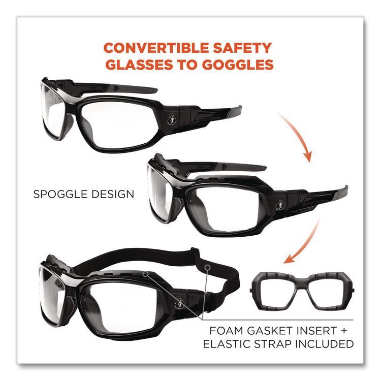 Skullerz Loki Safety Glasses/Goggles, Black Full Frame, Clear Dual Lens