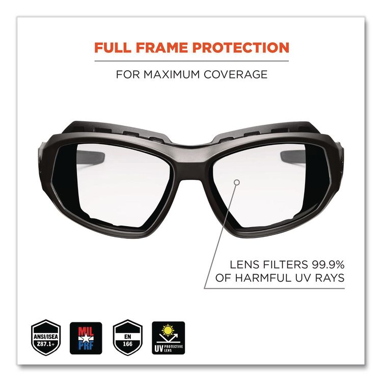 Skullerz Loki Safety Glasses/Goggles, Fog-Off Technology, Black Full Frame, Clear Dual Lens