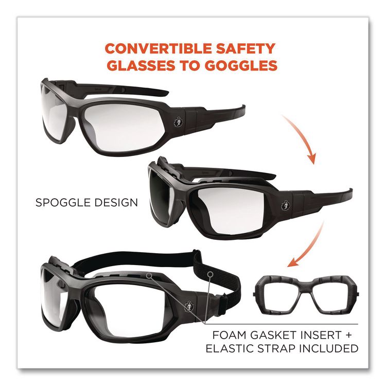 Skullerz Loki Safety Glasses/Goggles, Fog-Off Technology, Black Full Frame, Clear Dual Lens