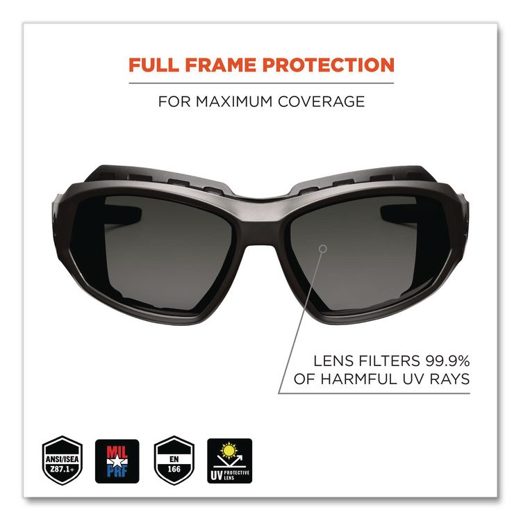Skullerz Loki Safety Glasses/Goggles, Fog-Off Technology, Black Full Frame, Smoke Dual Lens