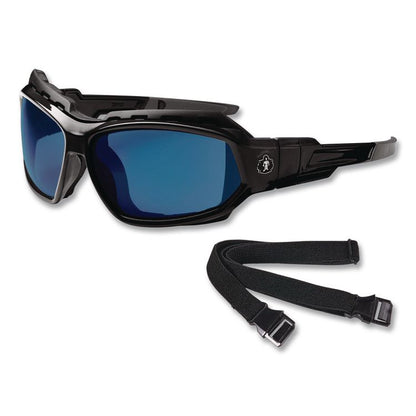 Skullerz Loki Safety Glasses/Goggles, Black Full Frame, Mirrored Blue Dual Lens